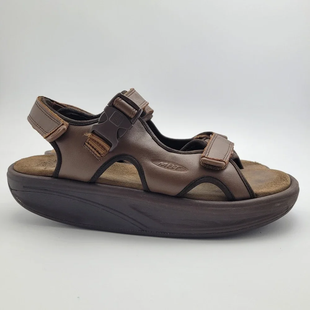 MBT Kisumu 3S Men's Sandals 8-8.5 Brown Leather Rocker Sole Orthopedic Walking